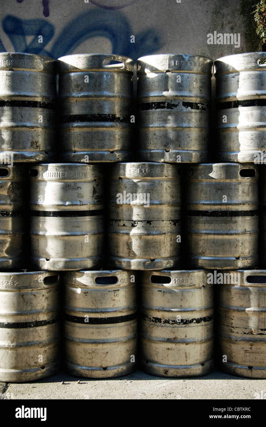 Stack of beer kegs Stock Photo
