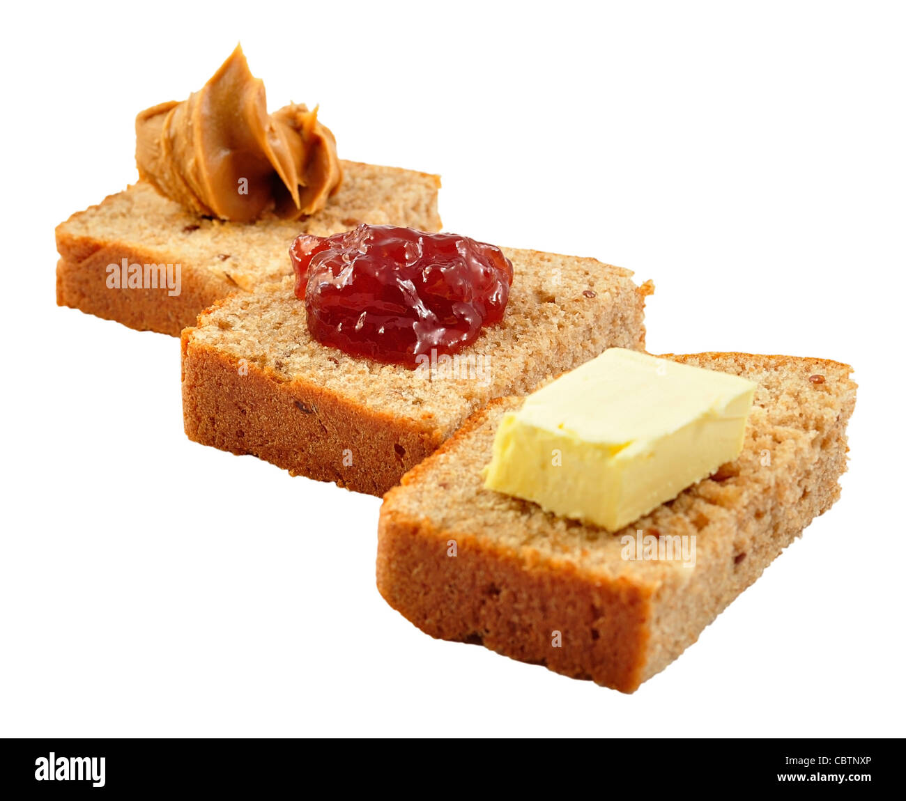 Bread With Jelly Peanut Butter And Butter On White Background Stock Photo Alamy