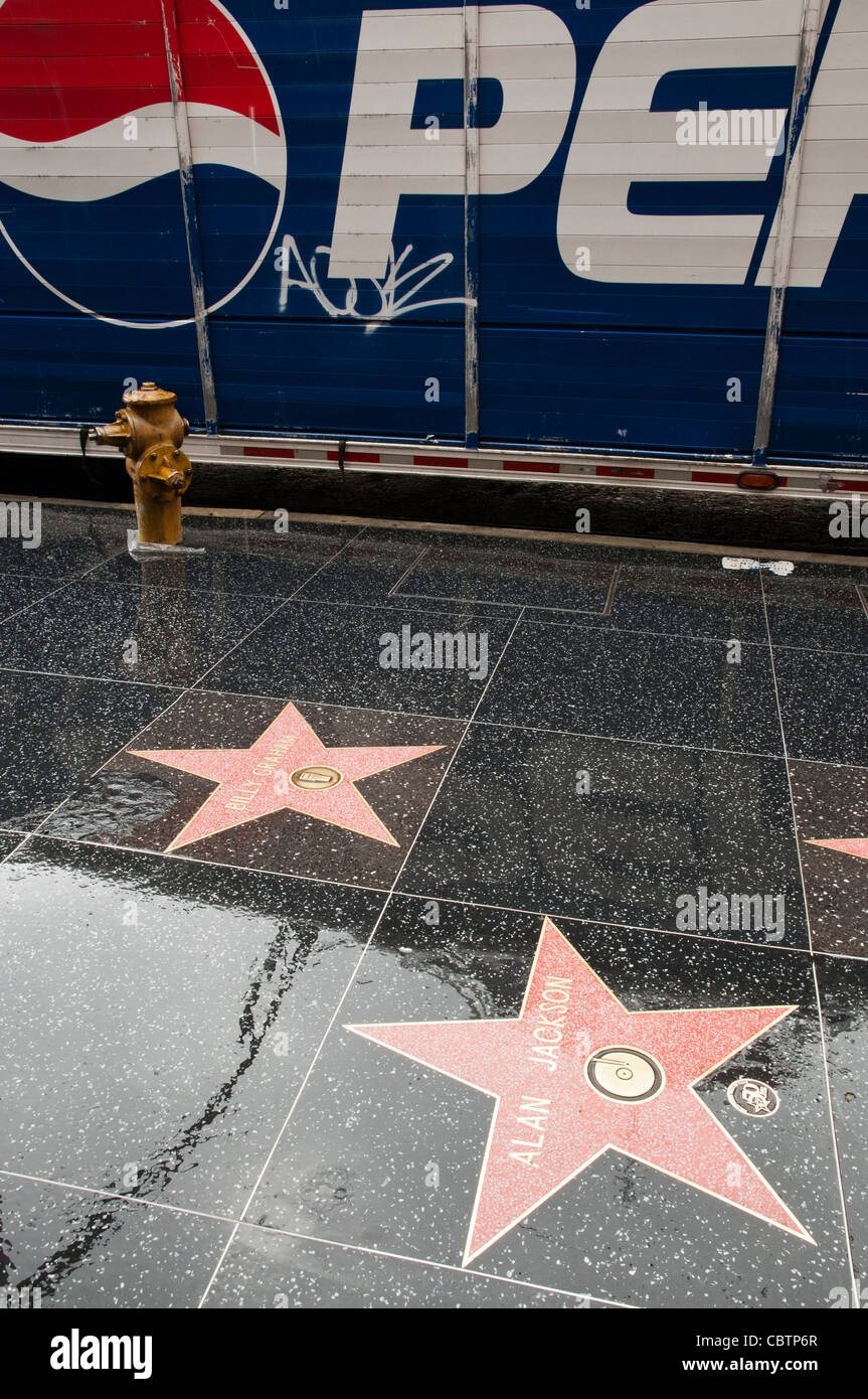 Hall of Fame stars embedded in the streetway, Hollywood Boulvard, Los Angeles, US Stock Photo