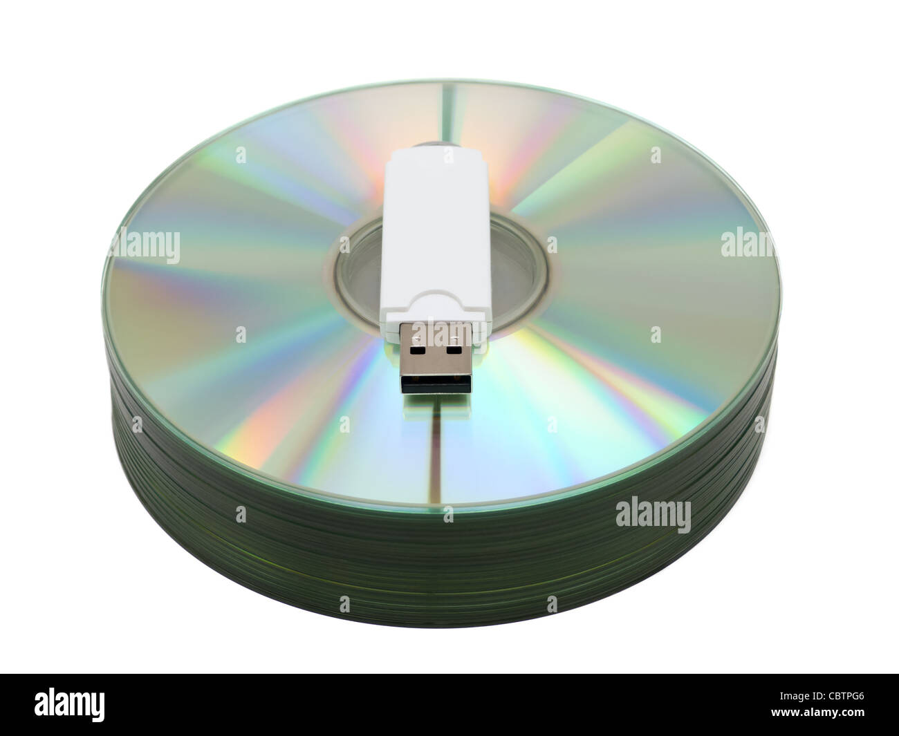USB flash drive on CD stack Stock Photo