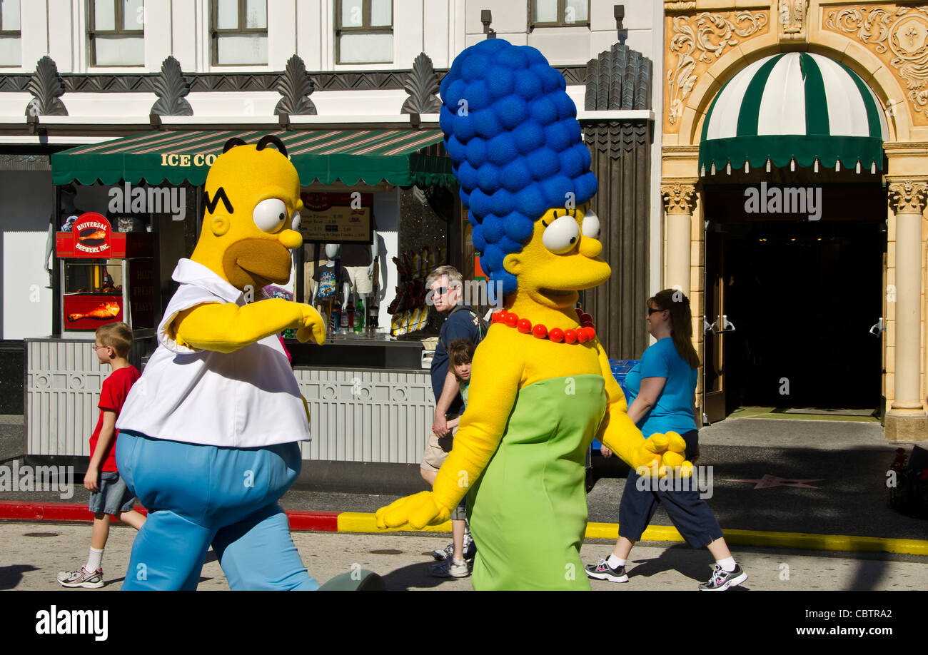 Homer and Marge Simpson characters at Universal Studios Orlando Florida Stock Photo