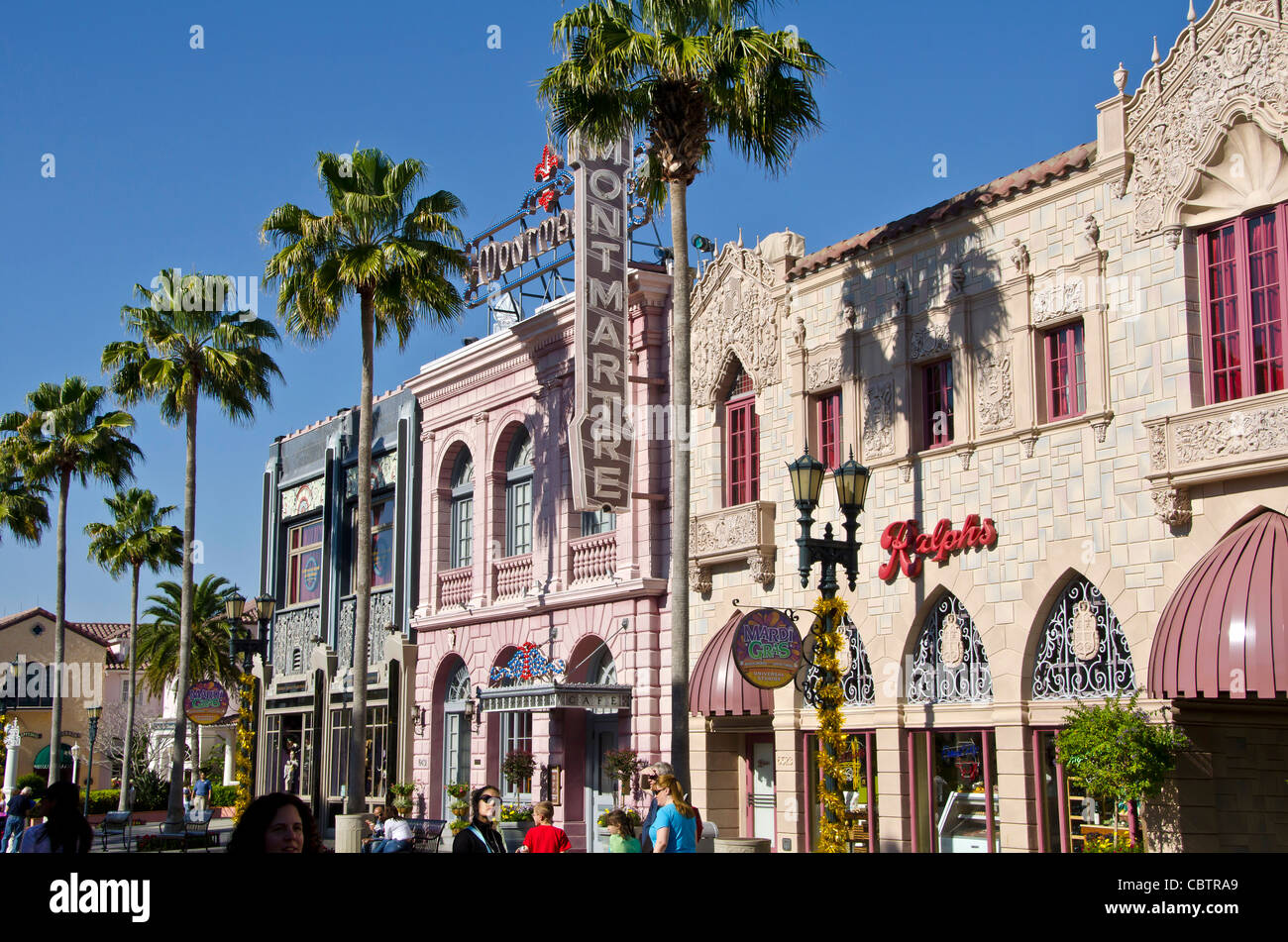 Hollywood Boulevard buildings  and  tourists at Universal Studios Orlando Florida theme park Stock Photo