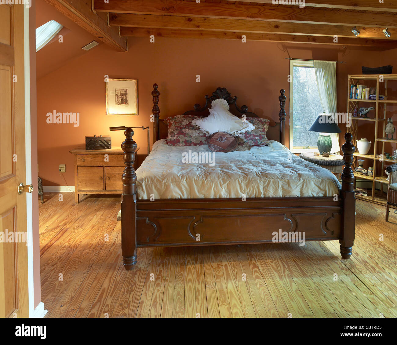 Bed In Bedroom Stock Photo - Alamy