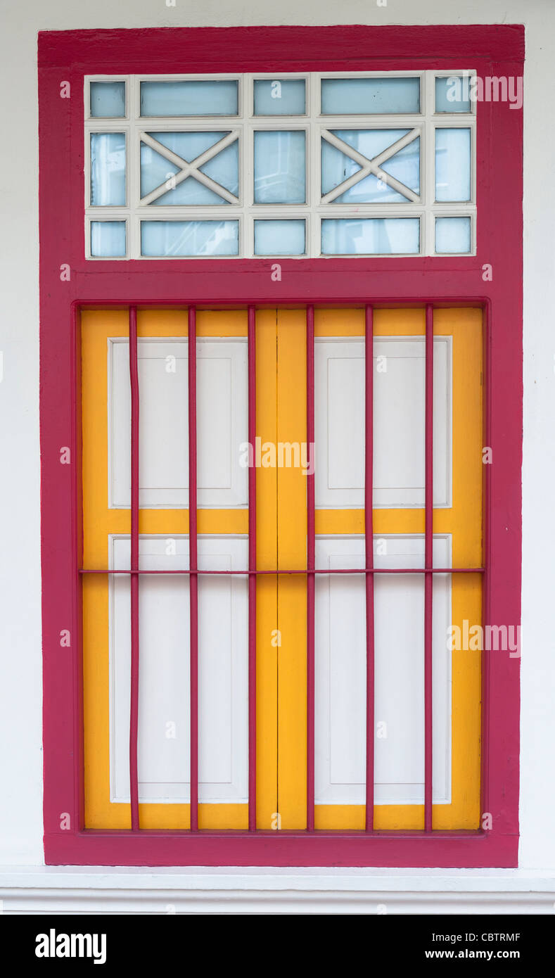 Detail of a colourfull building in Little India, Singapore, Stock Photo
