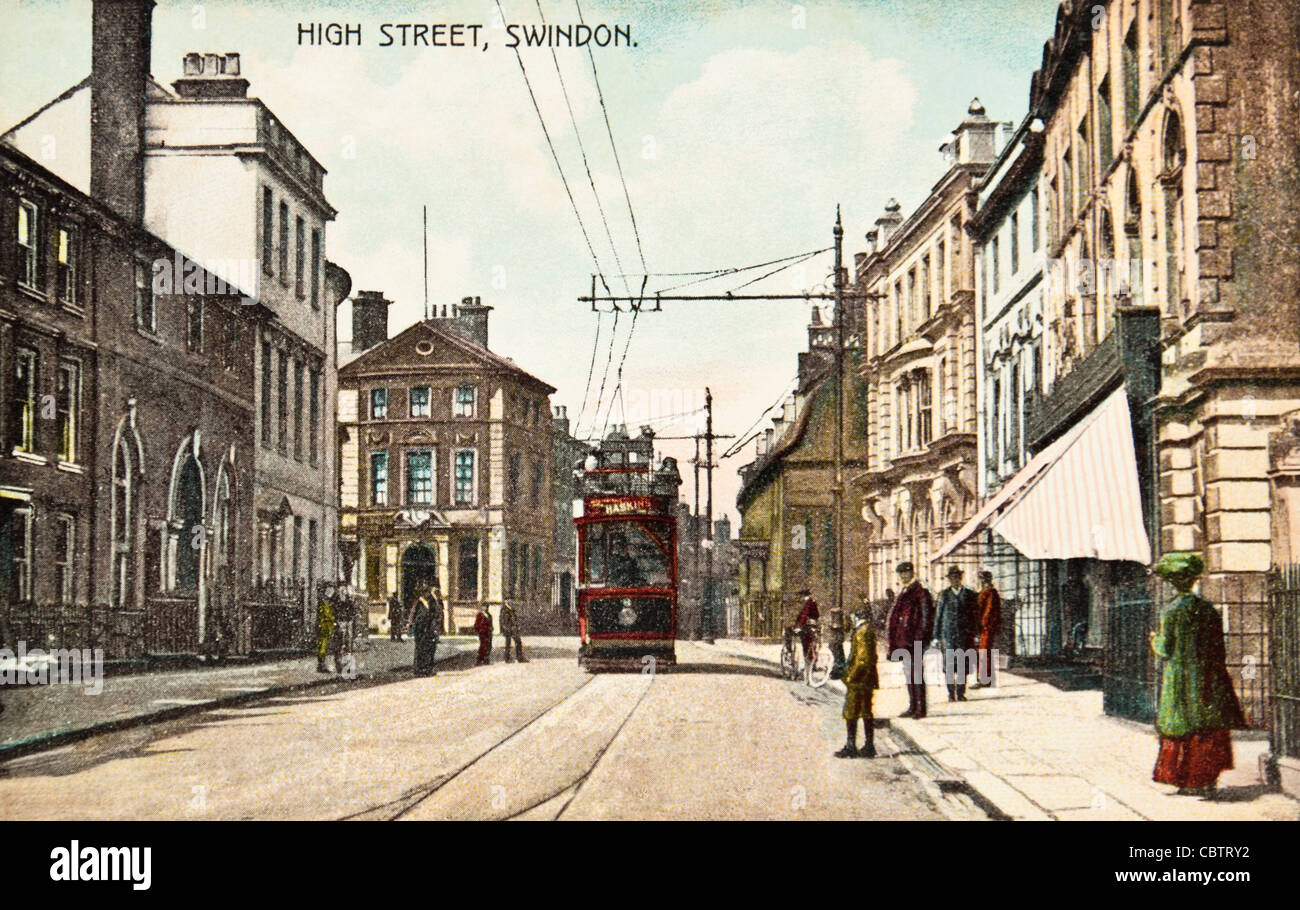 Antique postcard of the High Street, Swindon, Wiltshire, UK Stock Photo
