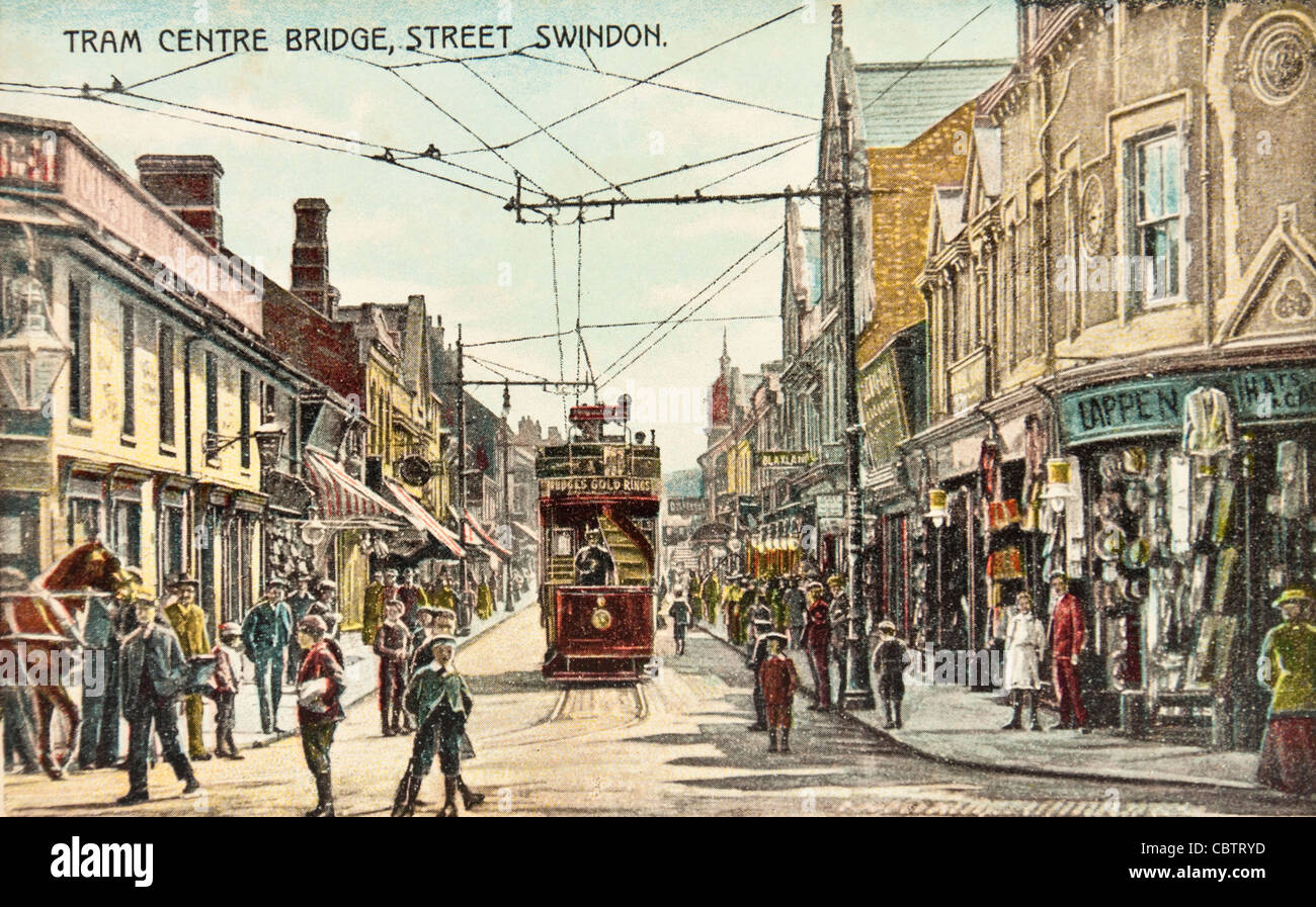 Antique postcard of Bridge Street, Swindon, Wiltshire, UK Stock Photo