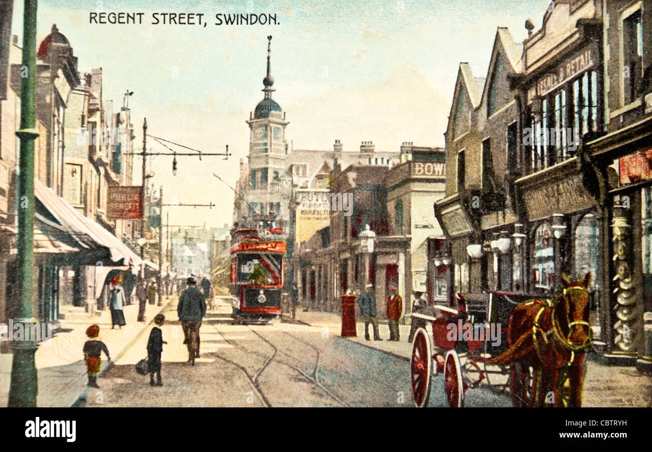 Antique postcard of Regent Street, Swindon, Wiltshire, UK Stock Photo