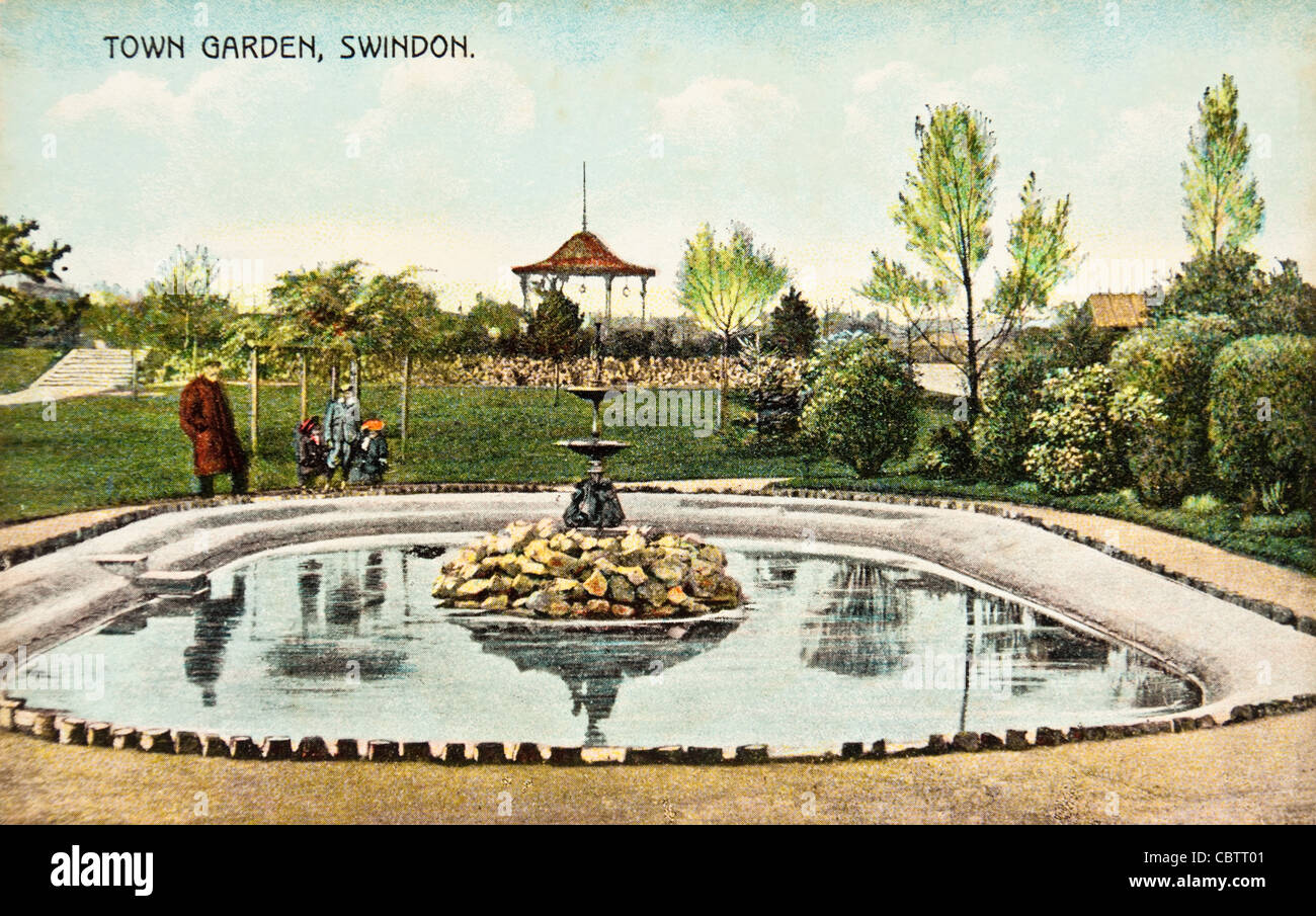 Antique postcard of Town Gardens, Swindon, Wiltshire, UK Stock Photo