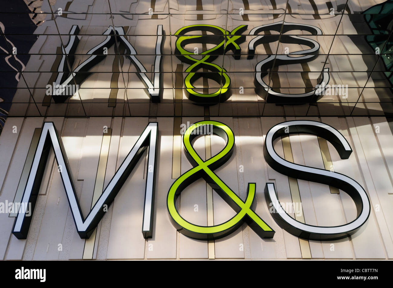 M&S Marks and Spencer Sign, Westfield Shopping Centre, Stratford, London, England, UK Stock Photo
