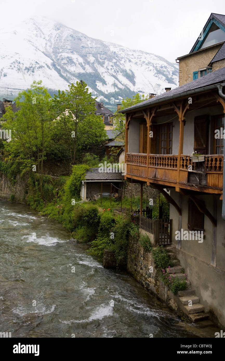 River running through the small town of Bedous in the PyrÈnÈes-Atlantiques, France Stock Photo