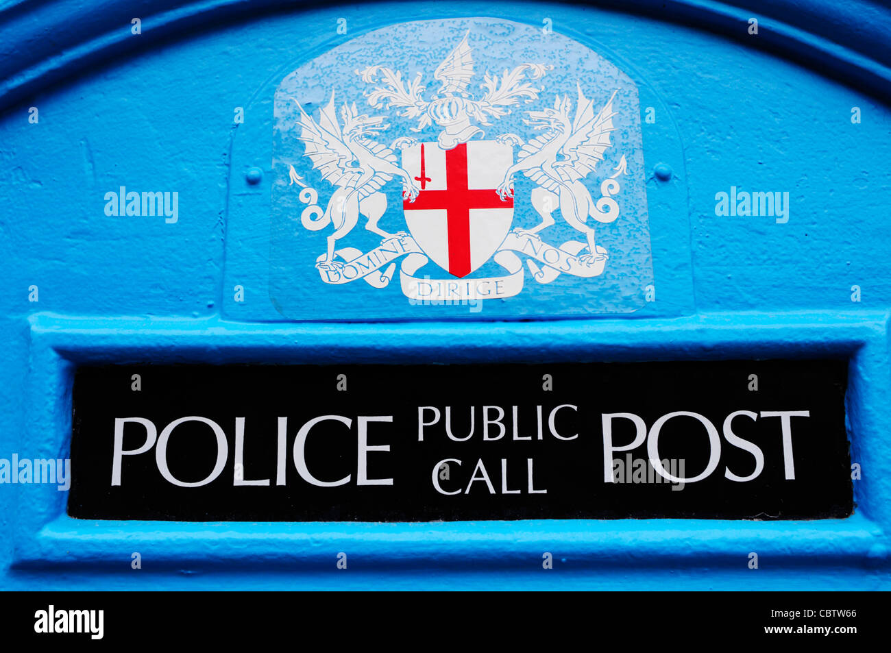 Old Blue Police Telephone Box Detail, London, England, UK Stock Photo