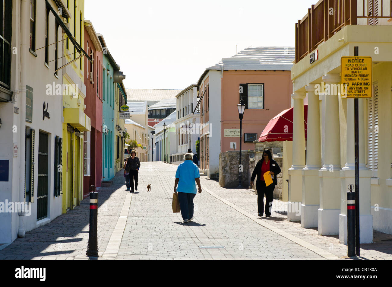 Downtown street in St. George, Bermuda. Stock Photo