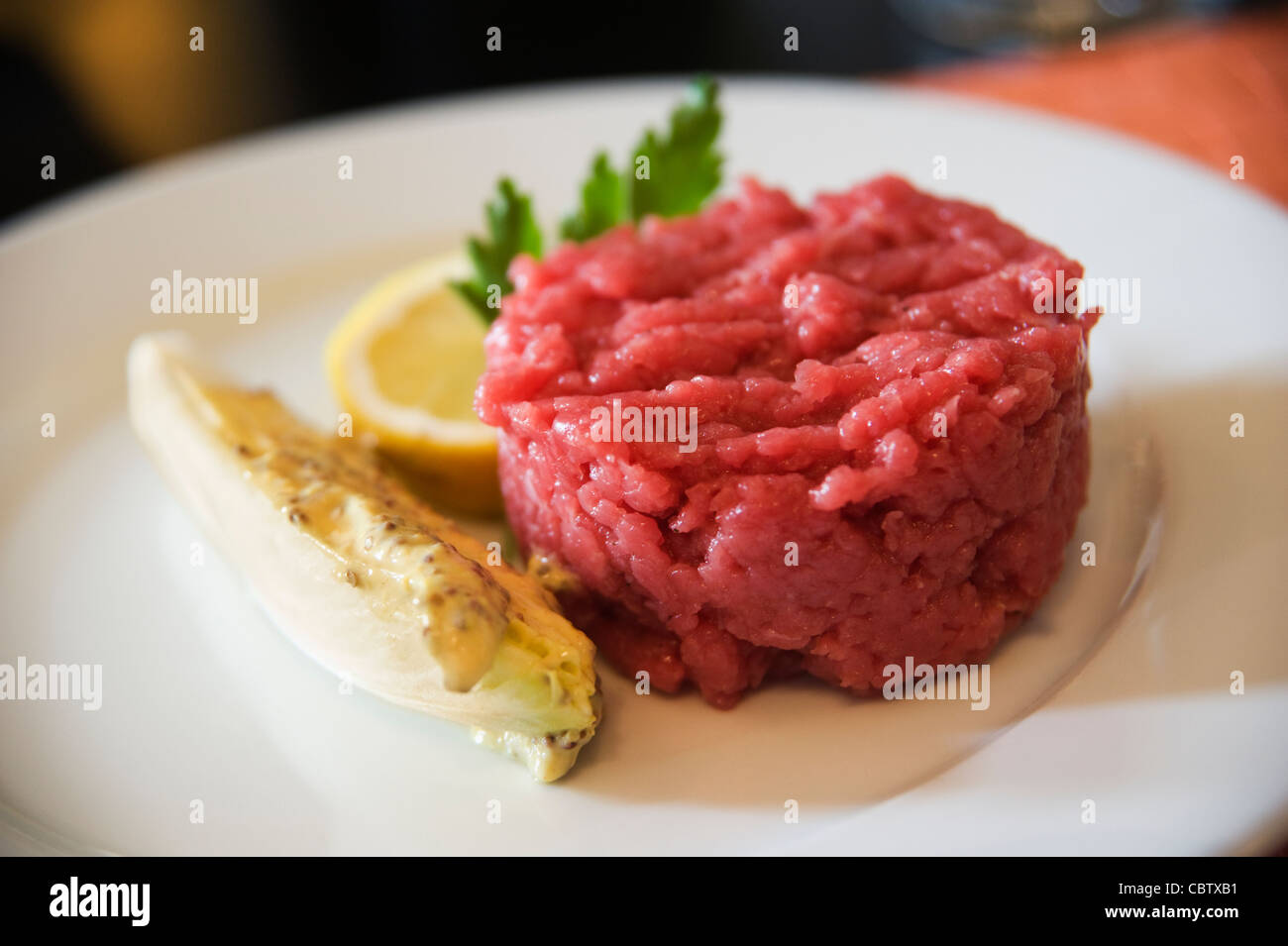 Organic, raw, chopped beef Stock Photo