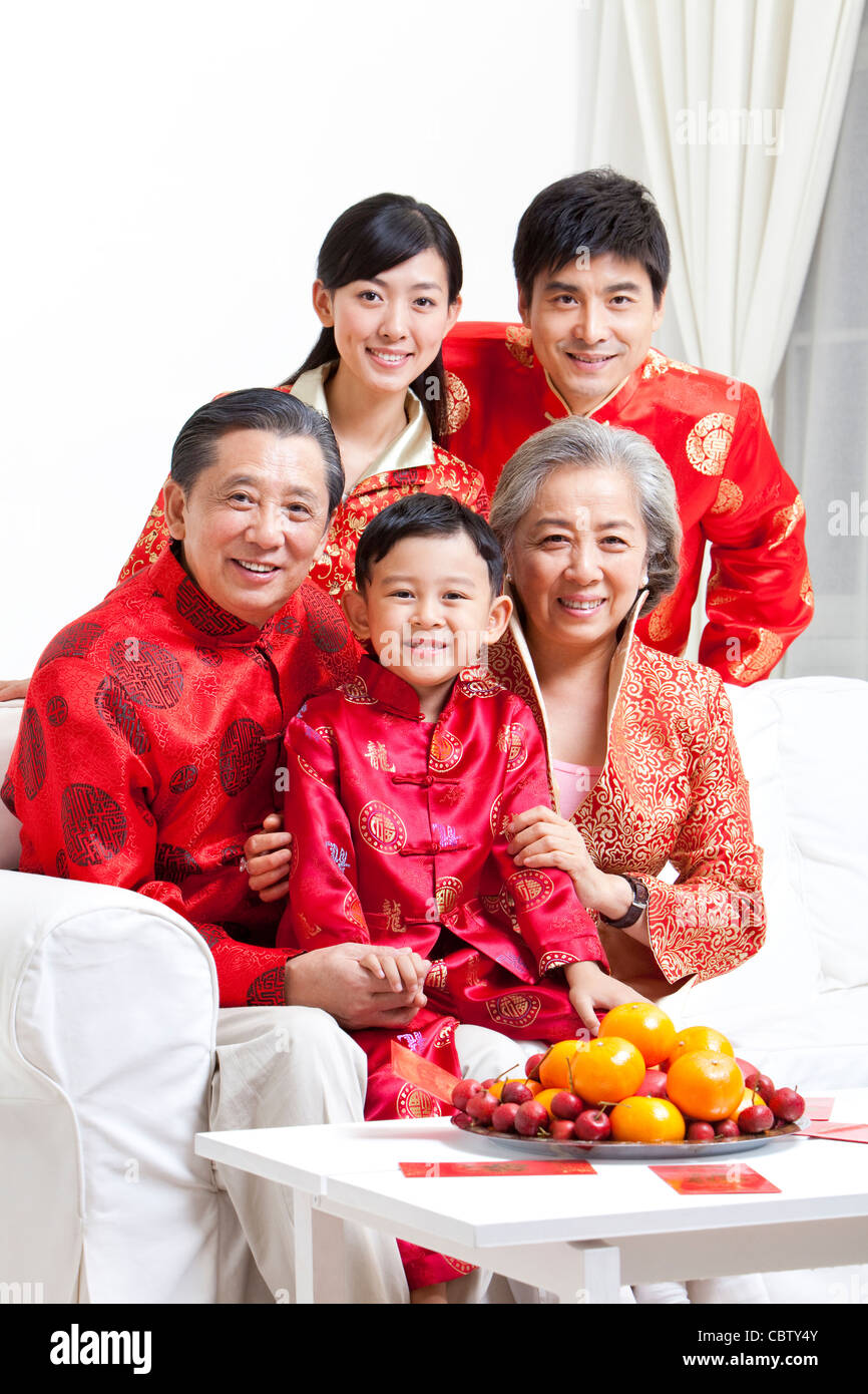 Family Celebrating Chinese New Year portrait Stock Photo Alamy