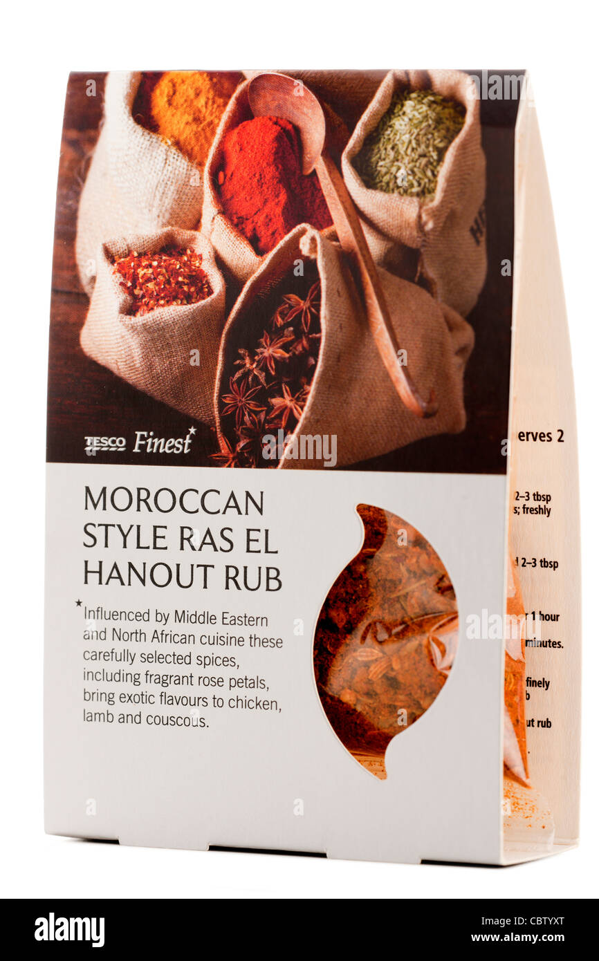 Boxed packet of Moroccan style Ras El Hanout Rub Stock Photo