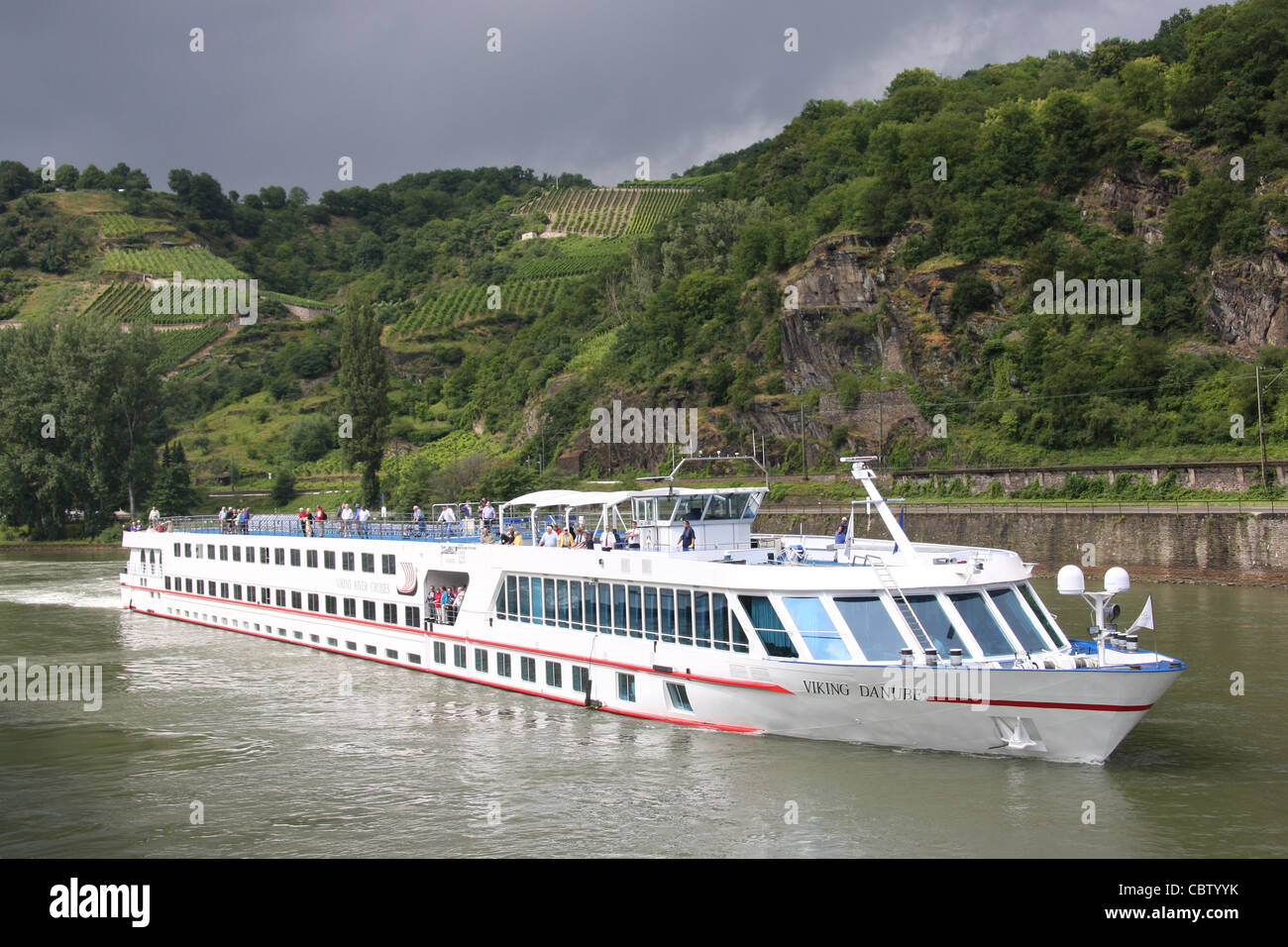 The Viking Danube just upstream of the Lorelei on the Rhine River, Germany Stock Photo