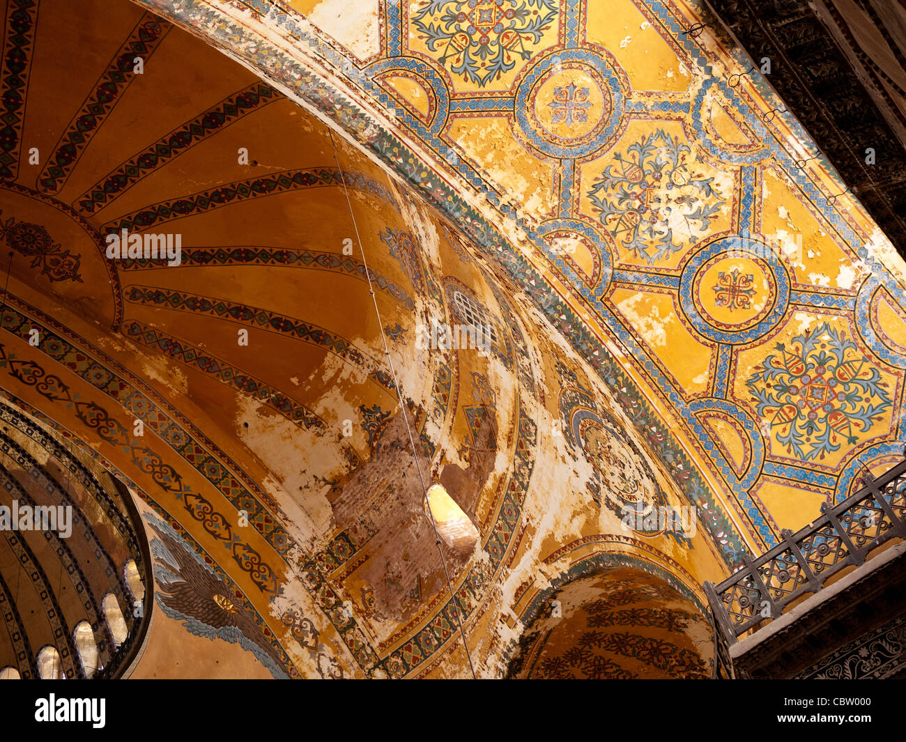 Peeling frescoes on the arches of Hagia Sophia (Aya Sofya) basilica, Sultanahmet, Istanbul, Turkey Stock Photo