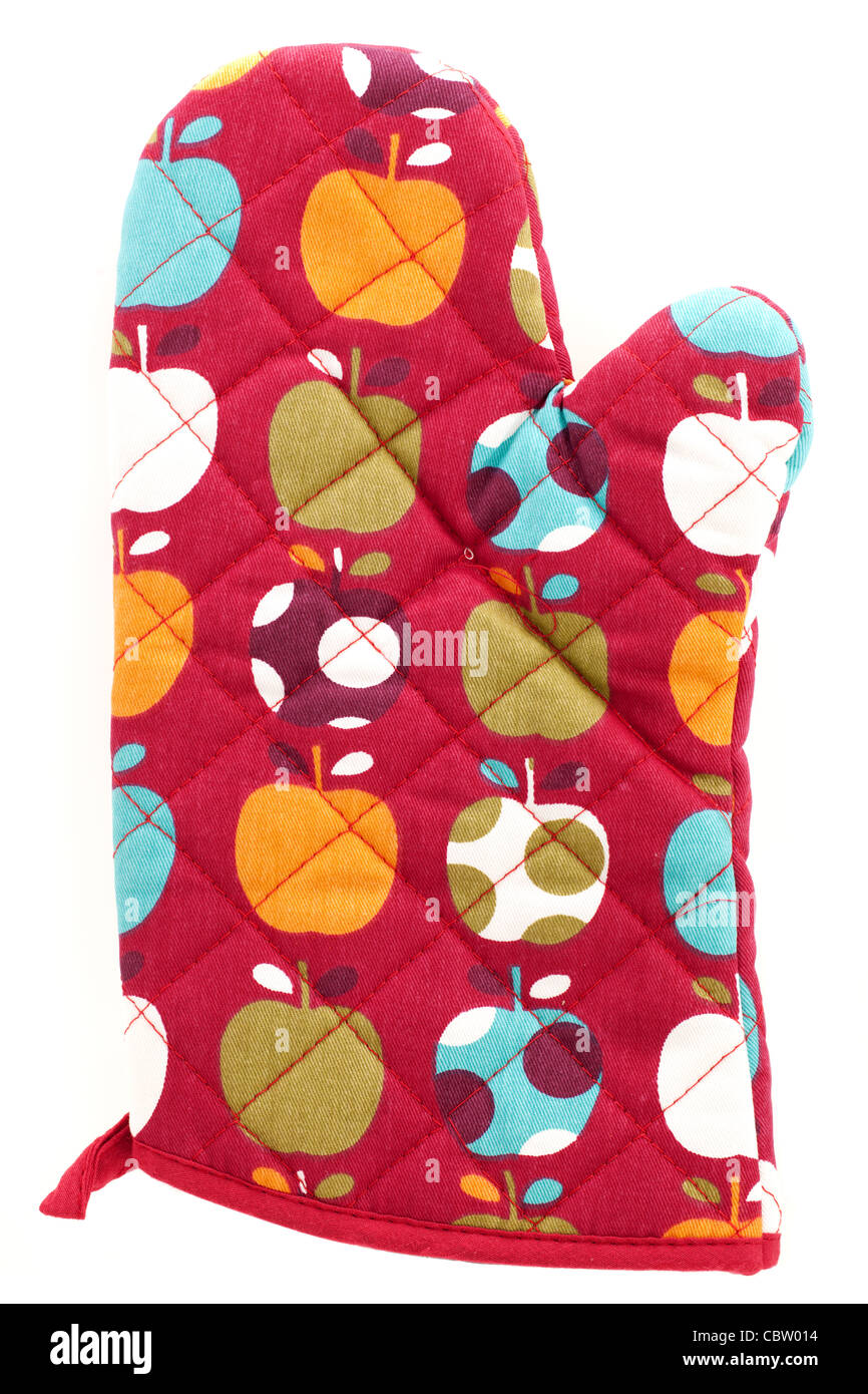 Red patterned oven glove Stock Photo