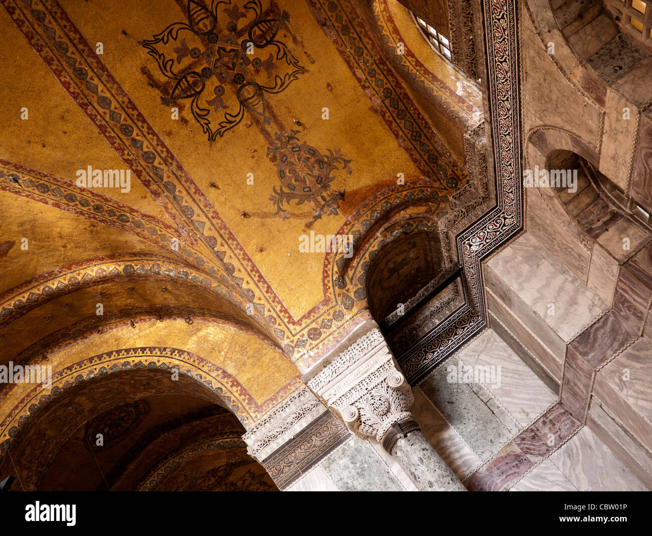 Gold mosaics on the arches of Hagia Sophia (Aya Sofya) basilica, Sultanahmet, Istanbul, Turkey Stock Photo