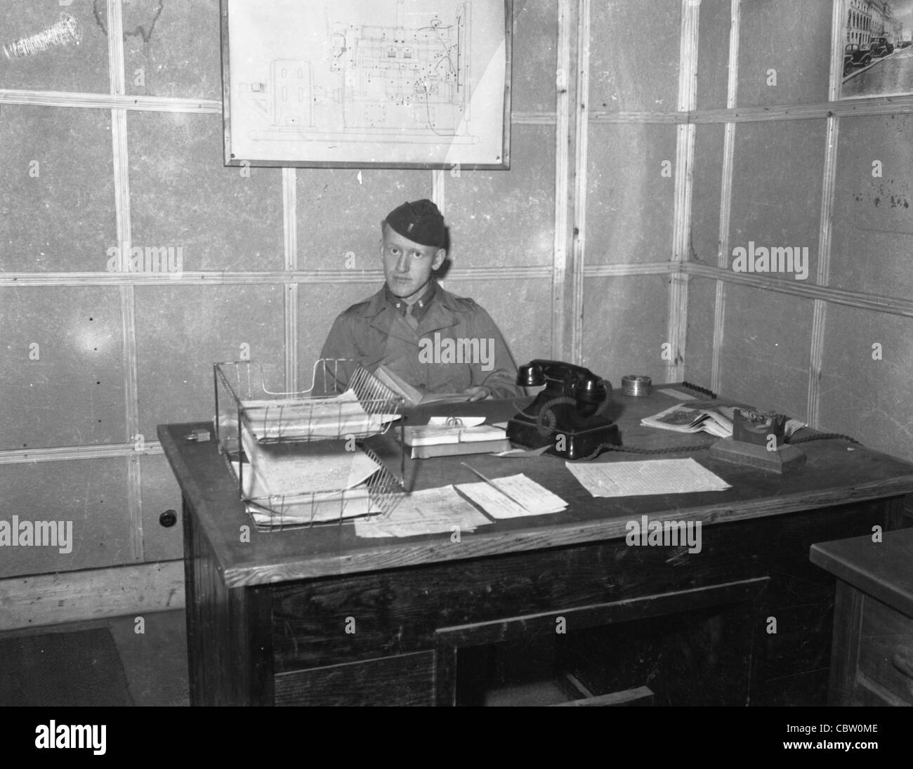 American Gi Sitting Behind Desk During Wwii Desk Job Rear Area