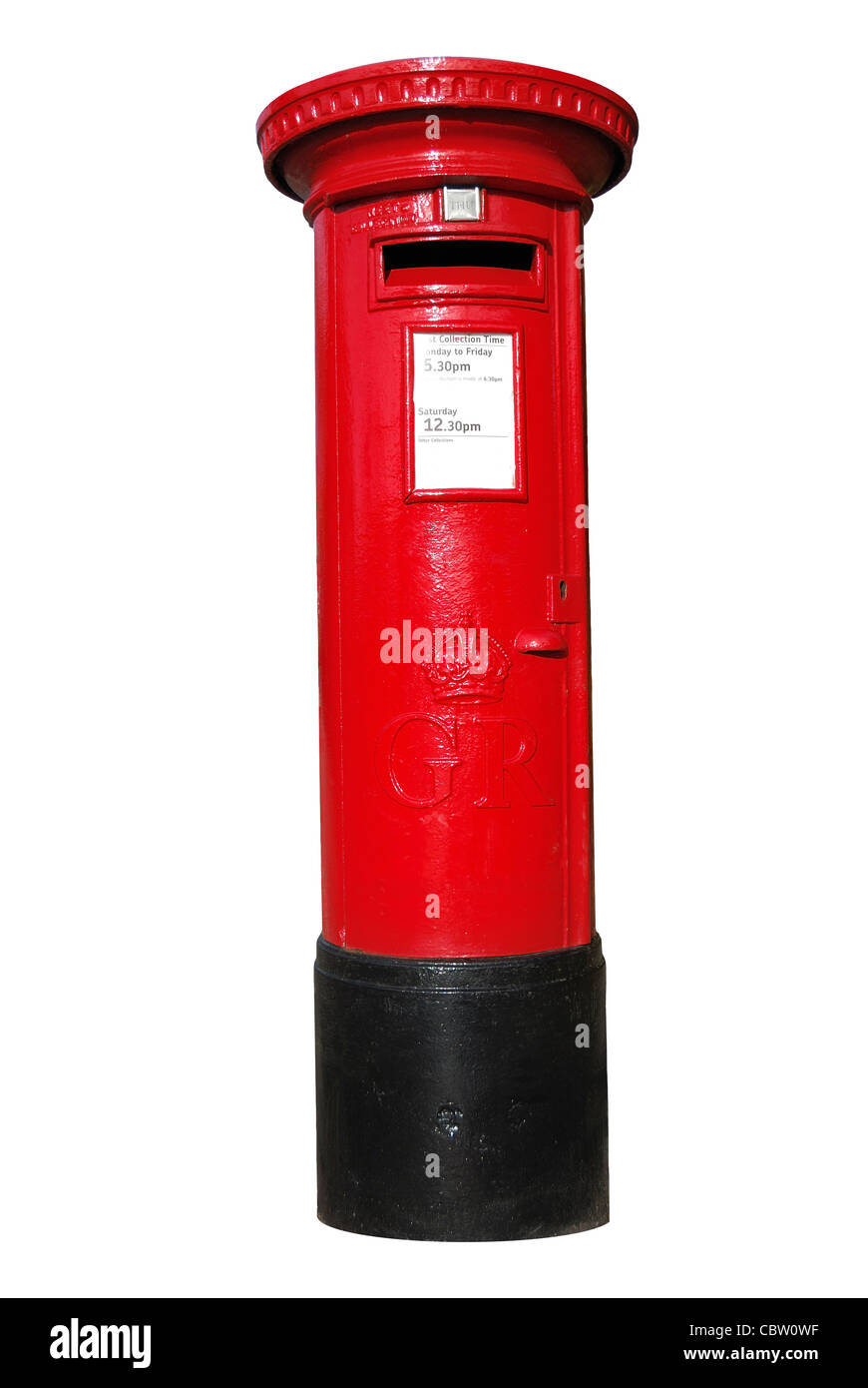Iconic British Red Post box (Mailbox) on white background Stock Photo