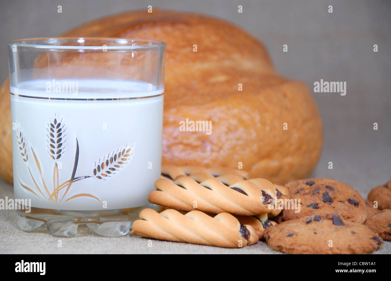 cookies and milk home, helpful, tasty, natural food with vitamins Stock Photo