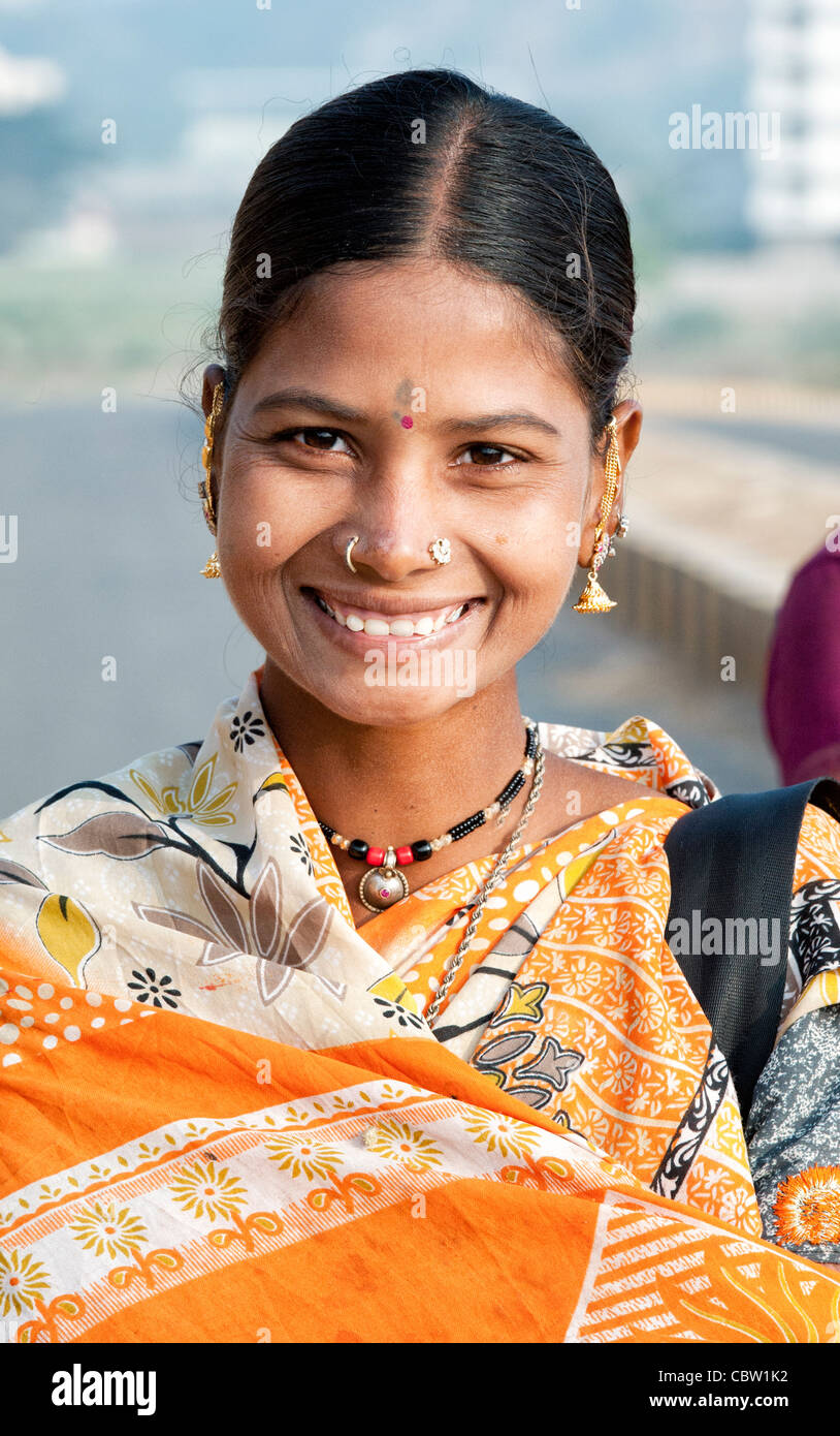 Indian woman smiling South India Stock Photo - Alamy
