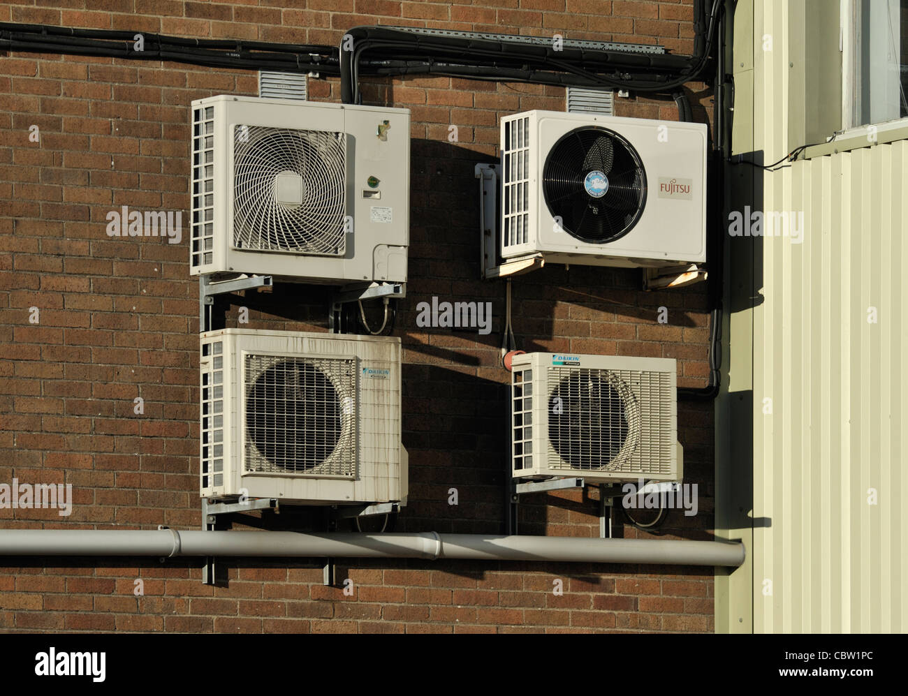 Air conditioning units. Lake District Business Park, Mint Bridge Road, Kendal, Cumbria, England, United Kingdom, Europe. Stock Photo