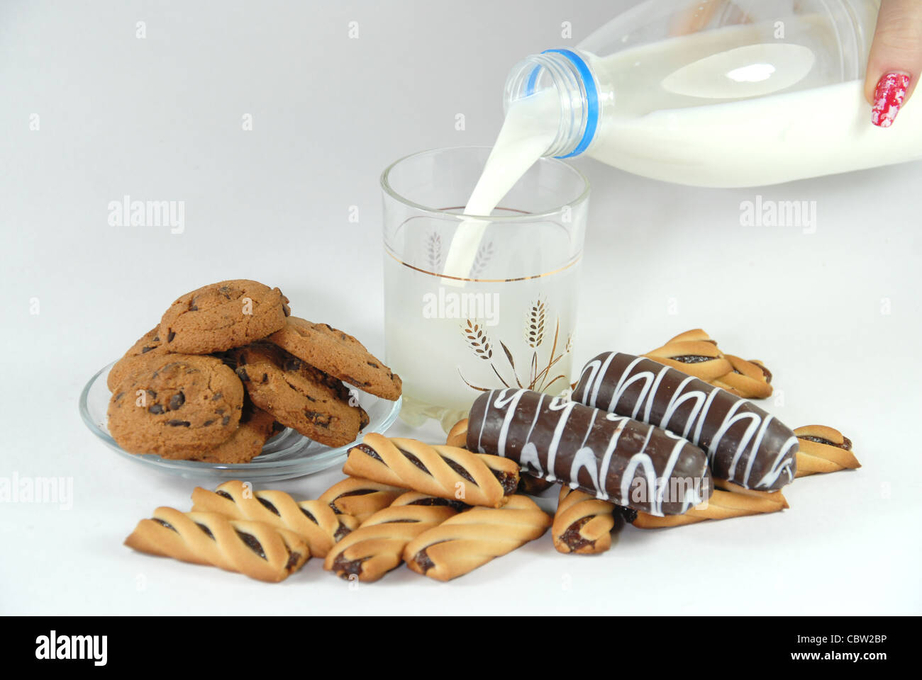 cookies and milk home, helpful, tasty, natural food with vitamins Stock Photo