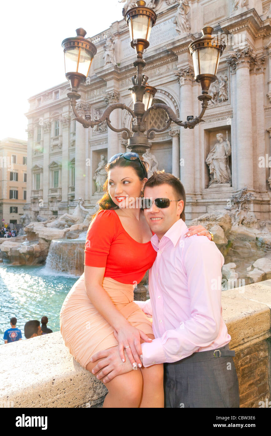 Couple at Fontana di Trevi Stock Photo