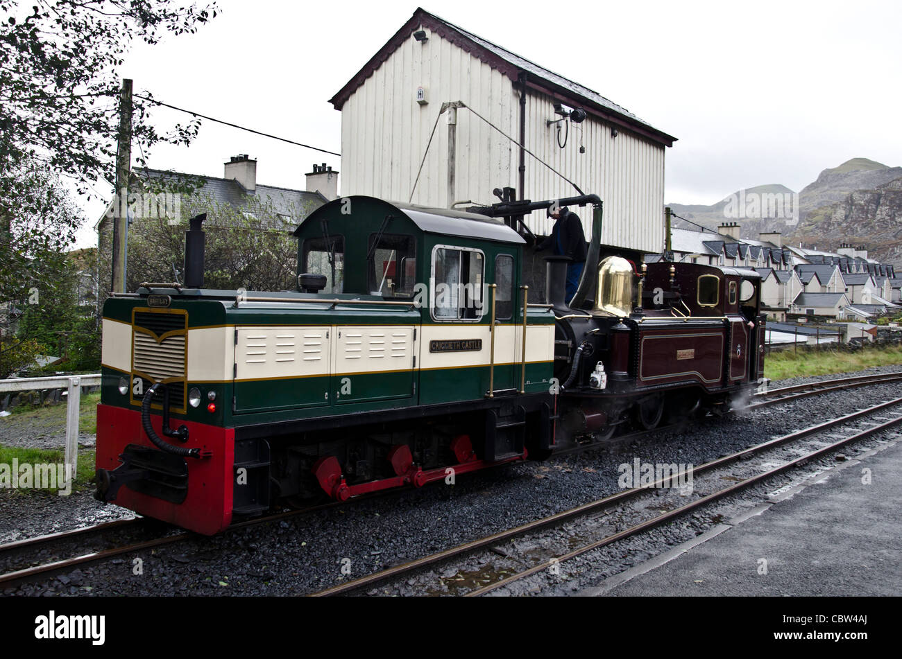 Diesel and steam on the Ffestiniog Railway at Blaenau