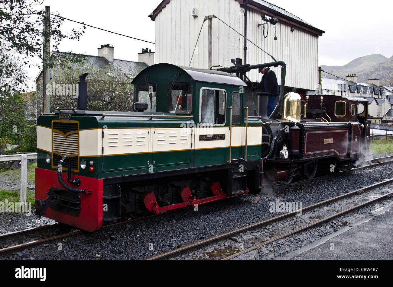 Diesel and steam on the Ffestiniog Railway at Blaenau