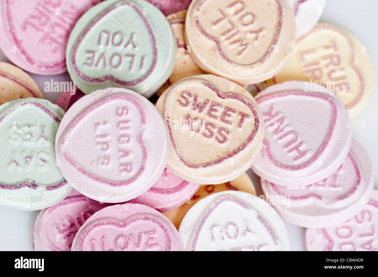 Love Hearts Sweets (Focus On The Top Sweets) Stock Photo