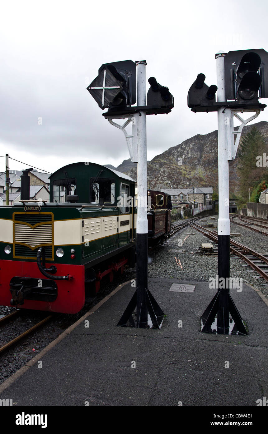 Diesel and steam on the Ffestiniog Railway at Blaenau
