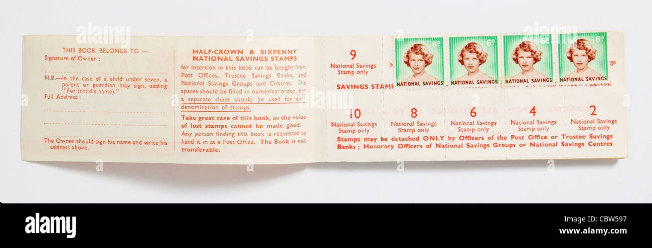 This National Savings Stamp Book belonded to my mother as a child in wartime. Stock Photo