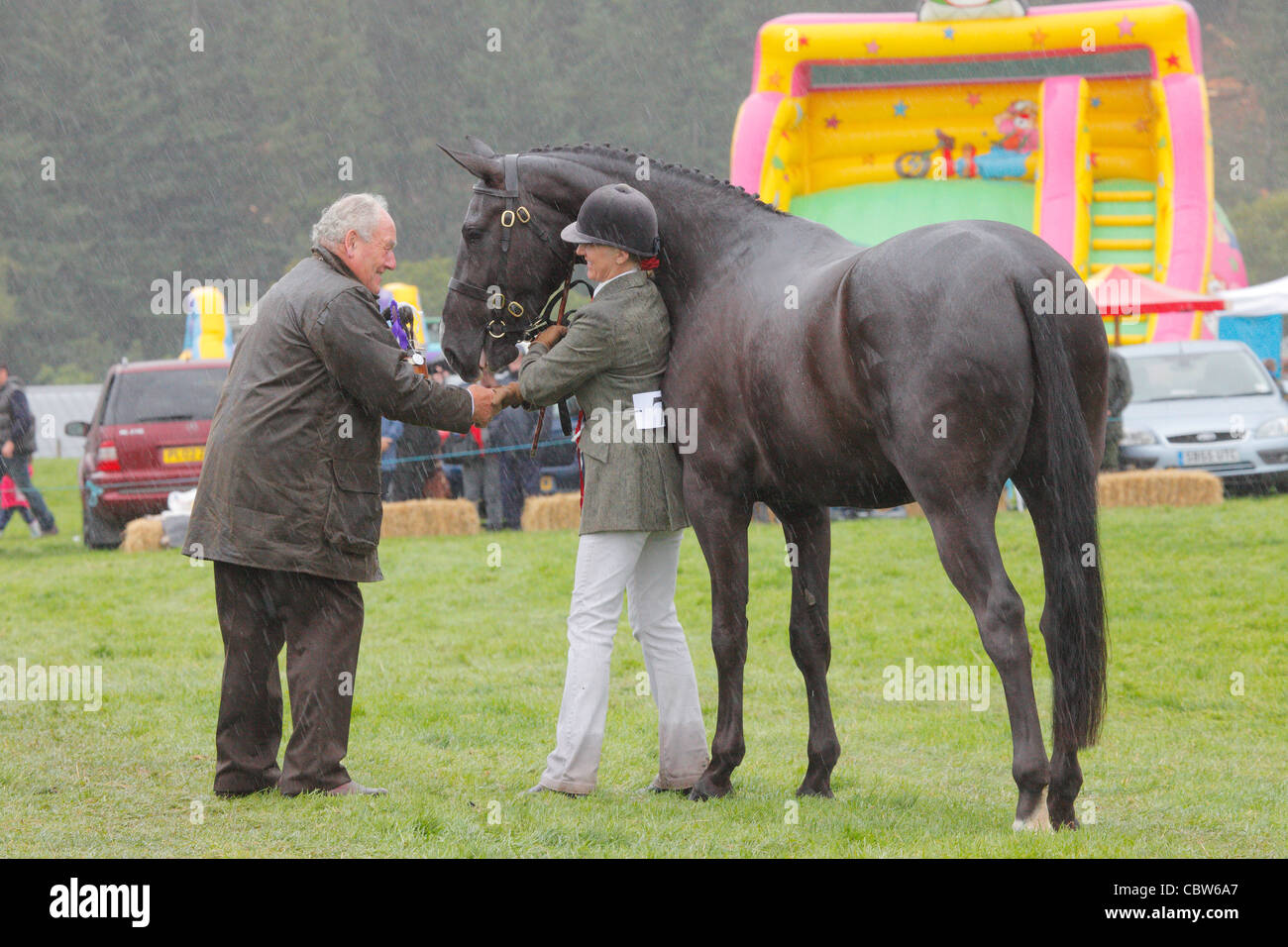 Horse and rider shaking hands with judge at Hesket Newmarket