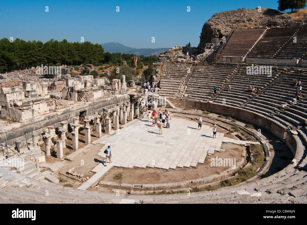 Grand Theatre - the Amphitheatre of Ephesus - ancient city near Selcuk Turkey. Stock Photo