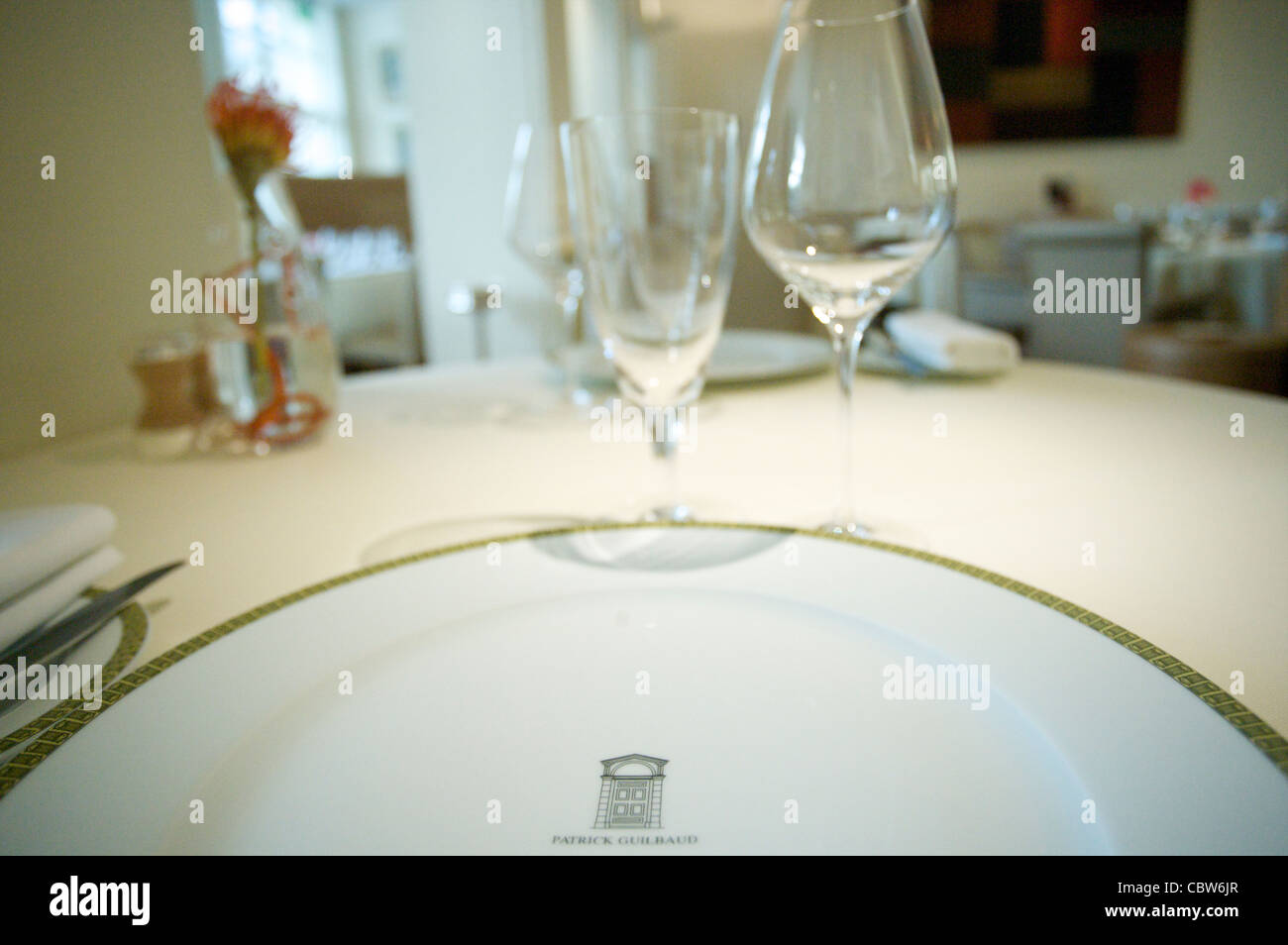 Interior shots of Restaurant Patrick Guilbaud, the 2 Michelin Star restaurant in the 5 star Merrion Hotel, in Dublin Ireland Stock Photo