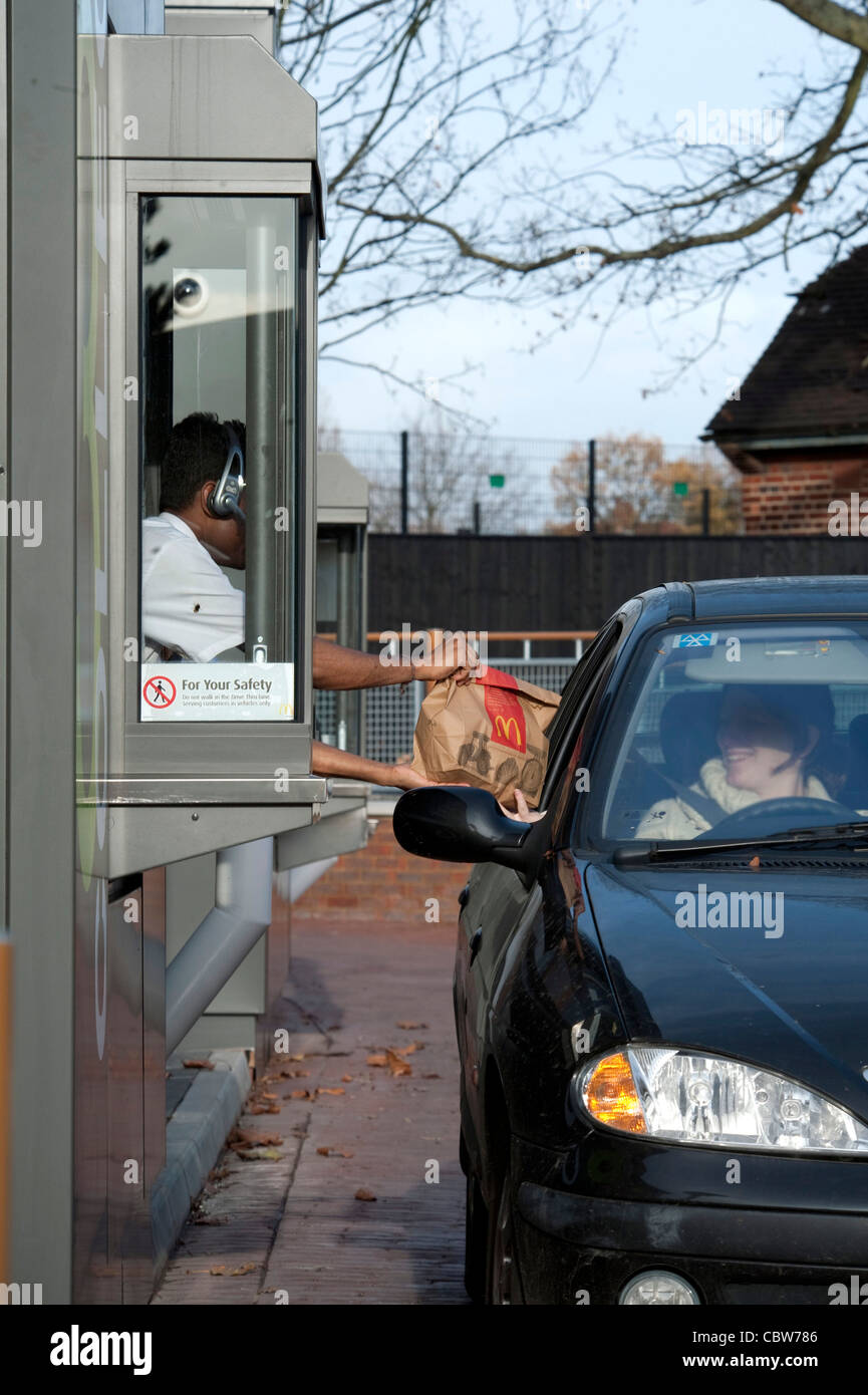 McDonalds drive through restaurant in the suburbs of Harrow Stock Photo