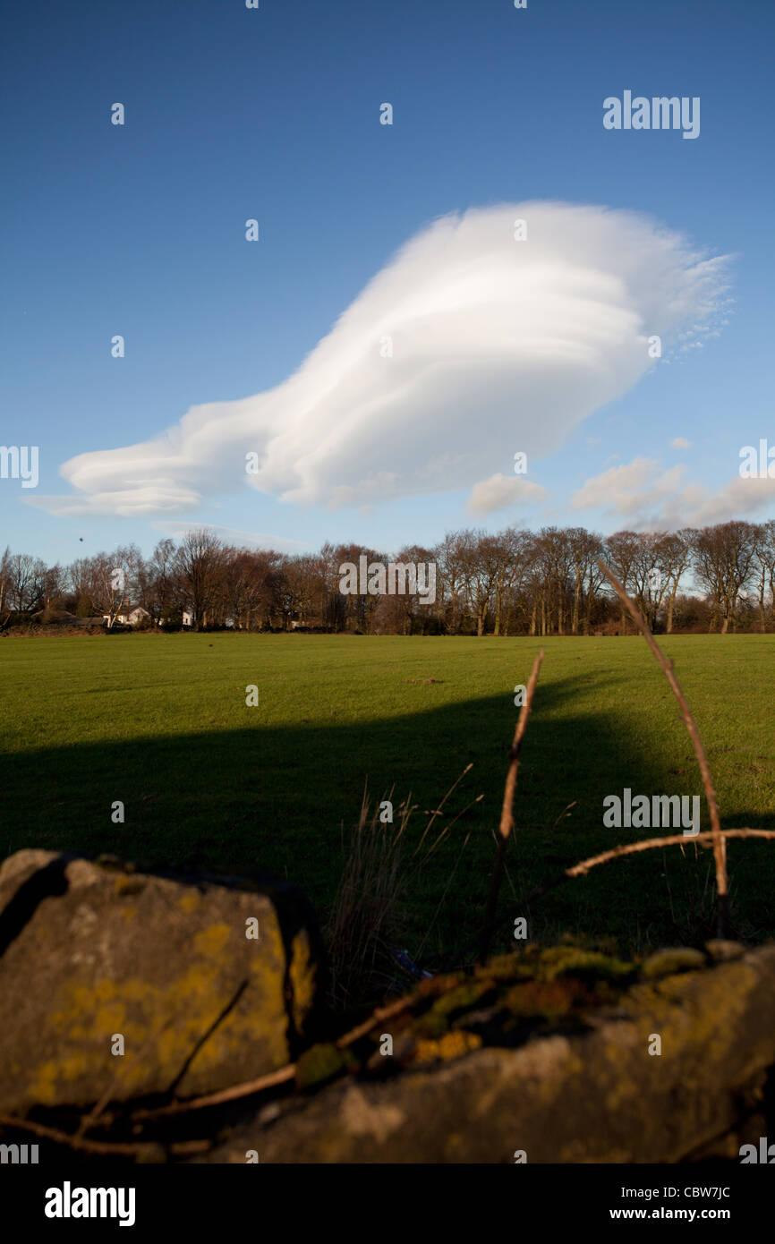 Altocumulus Lenticularis cloud over Leeds, England. Stock Photo