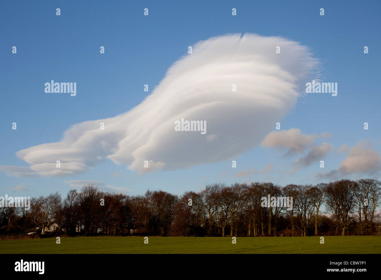 Altocumulus Lenticularis cloud over Leeds, England. Stock Photo