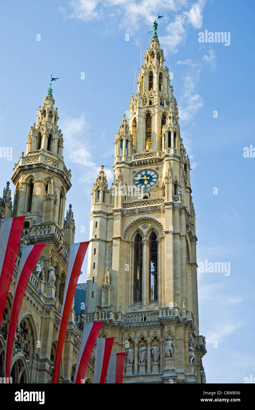 City Hall Building clock tower Vienna Stock Photo Alamy