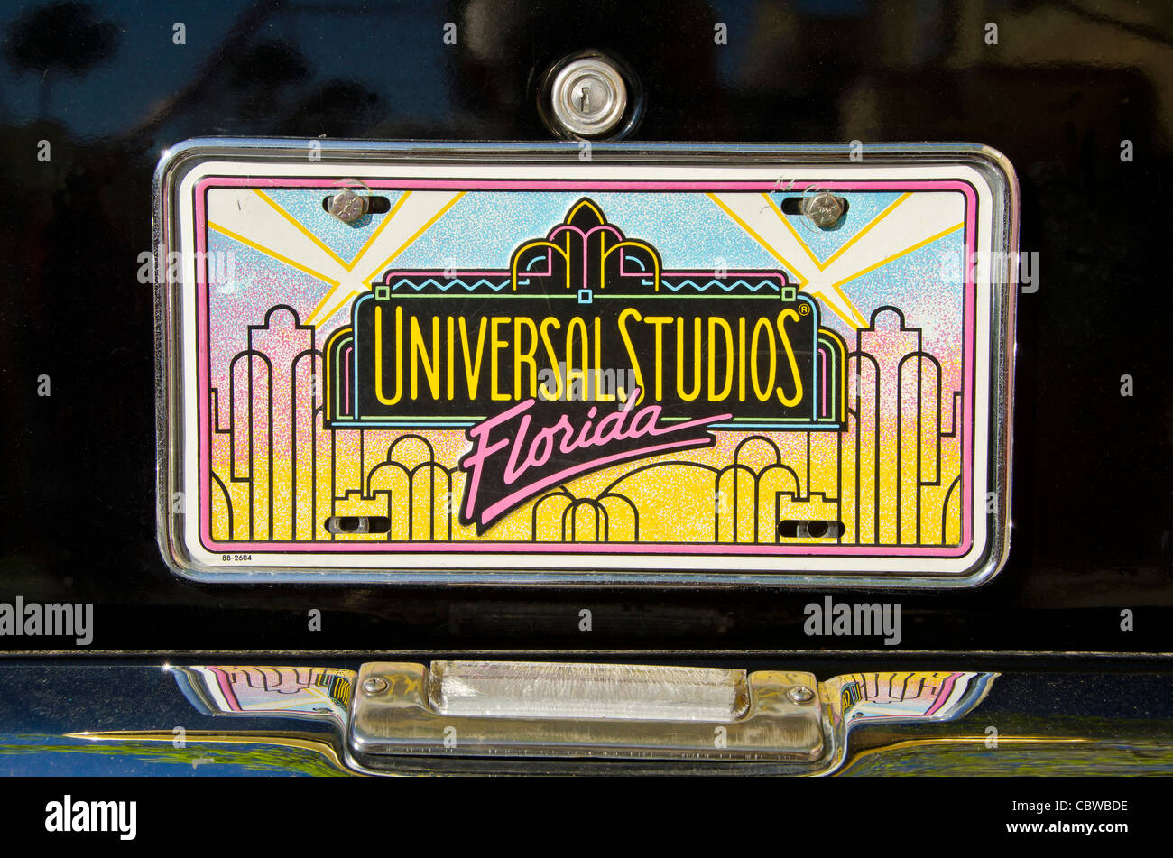 Universal Studios Orlando weathered auto license plate at Universal Studios Orlando Florida Stock Photo