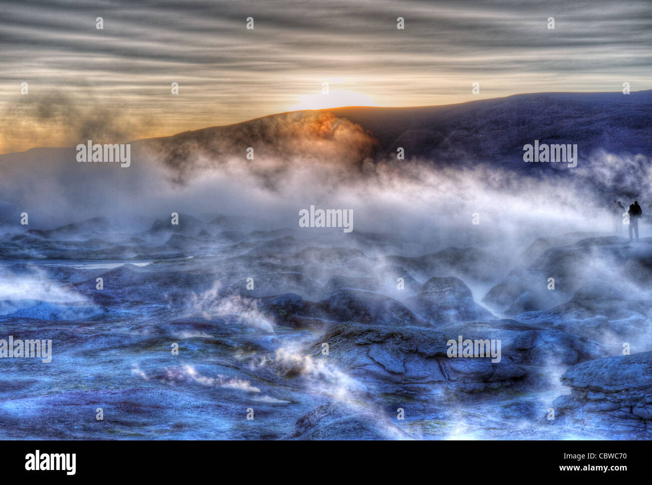 Fumaroles and strange landscapes at Sol de Manana geothermal field in Bolivia near the Bolivia/Chile border Stock Photo