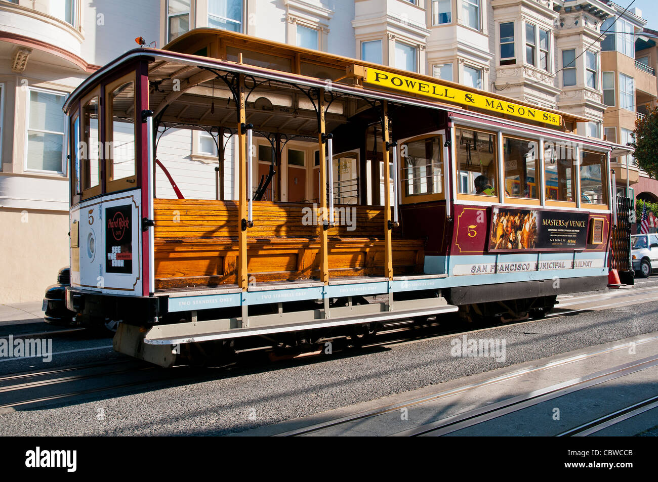 Powell and Mason cable car with no people on board, San Francisco, California, USA Stock Photo