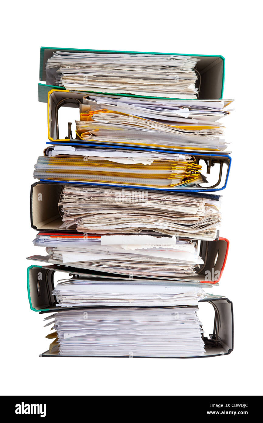 pile of file binder with a lot of documents Stock Photo