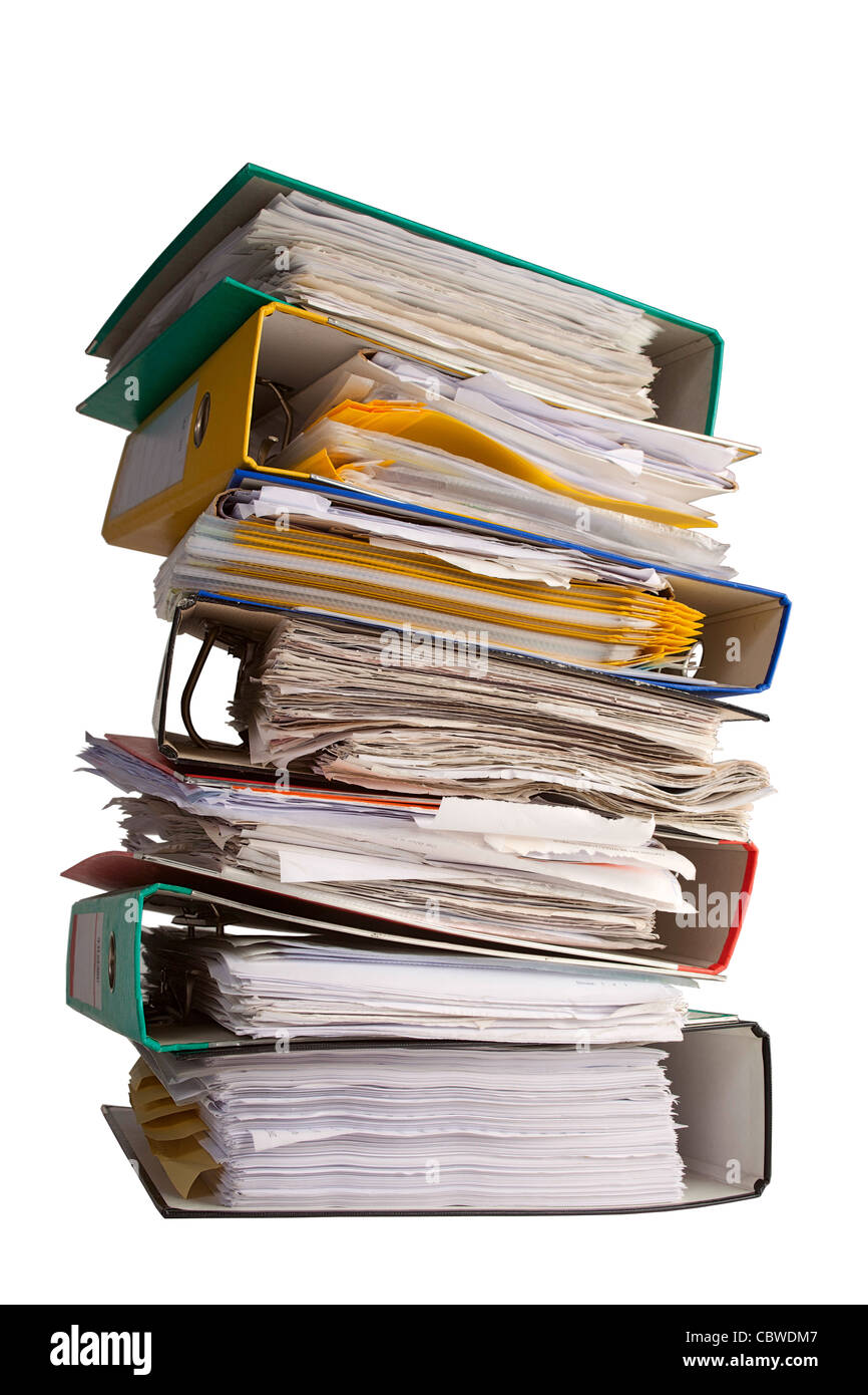 pile of file binder with a lot of documents Stock Photo