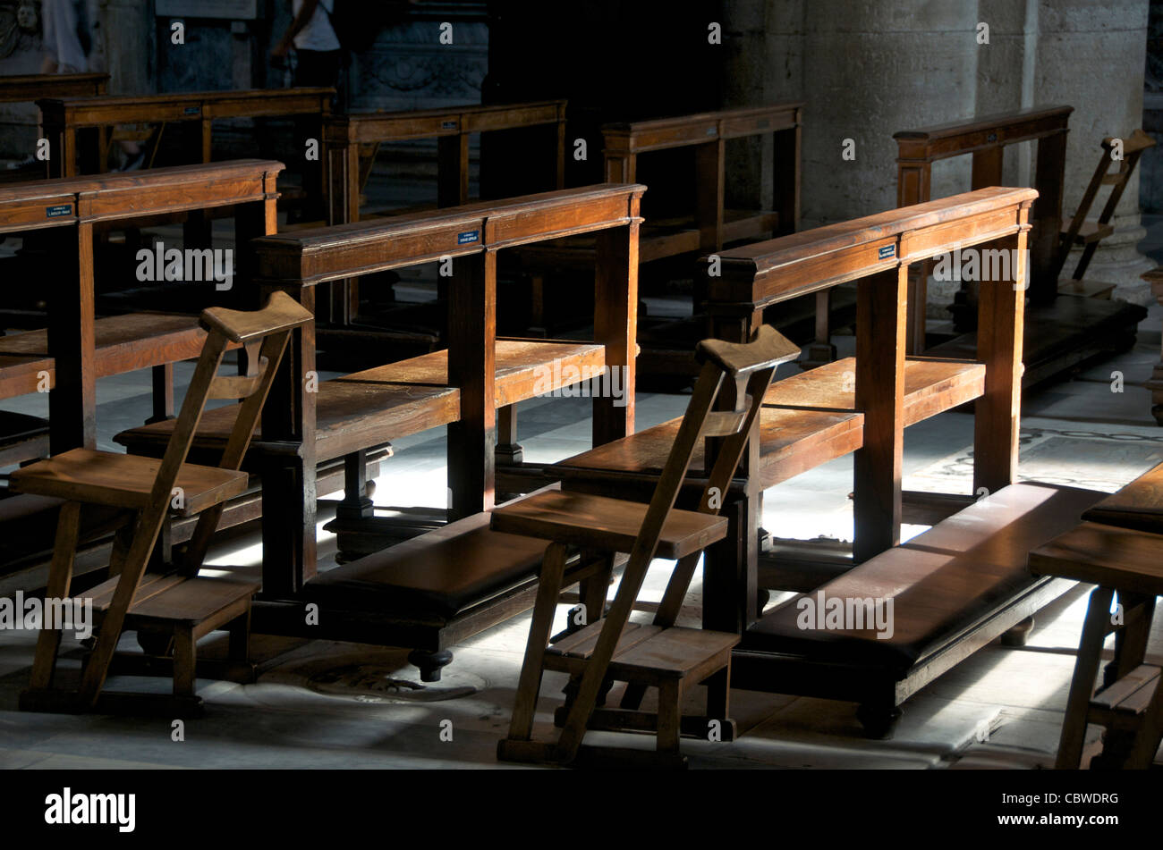Wooden chairs in a church, Auvergne, France Stock Photo Alamy
