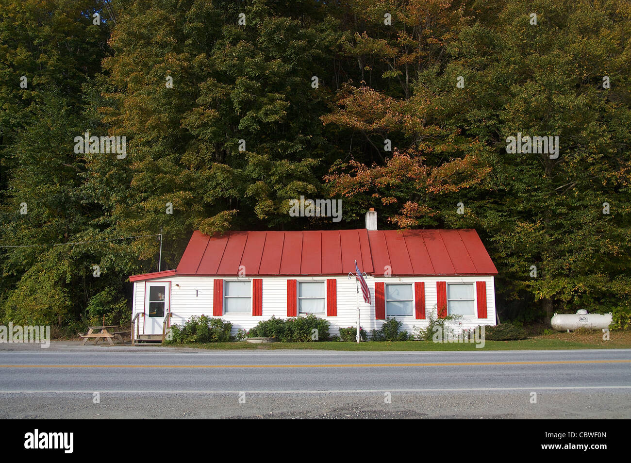 A small building with a red metal roof, Stockbridge, Vermont, United