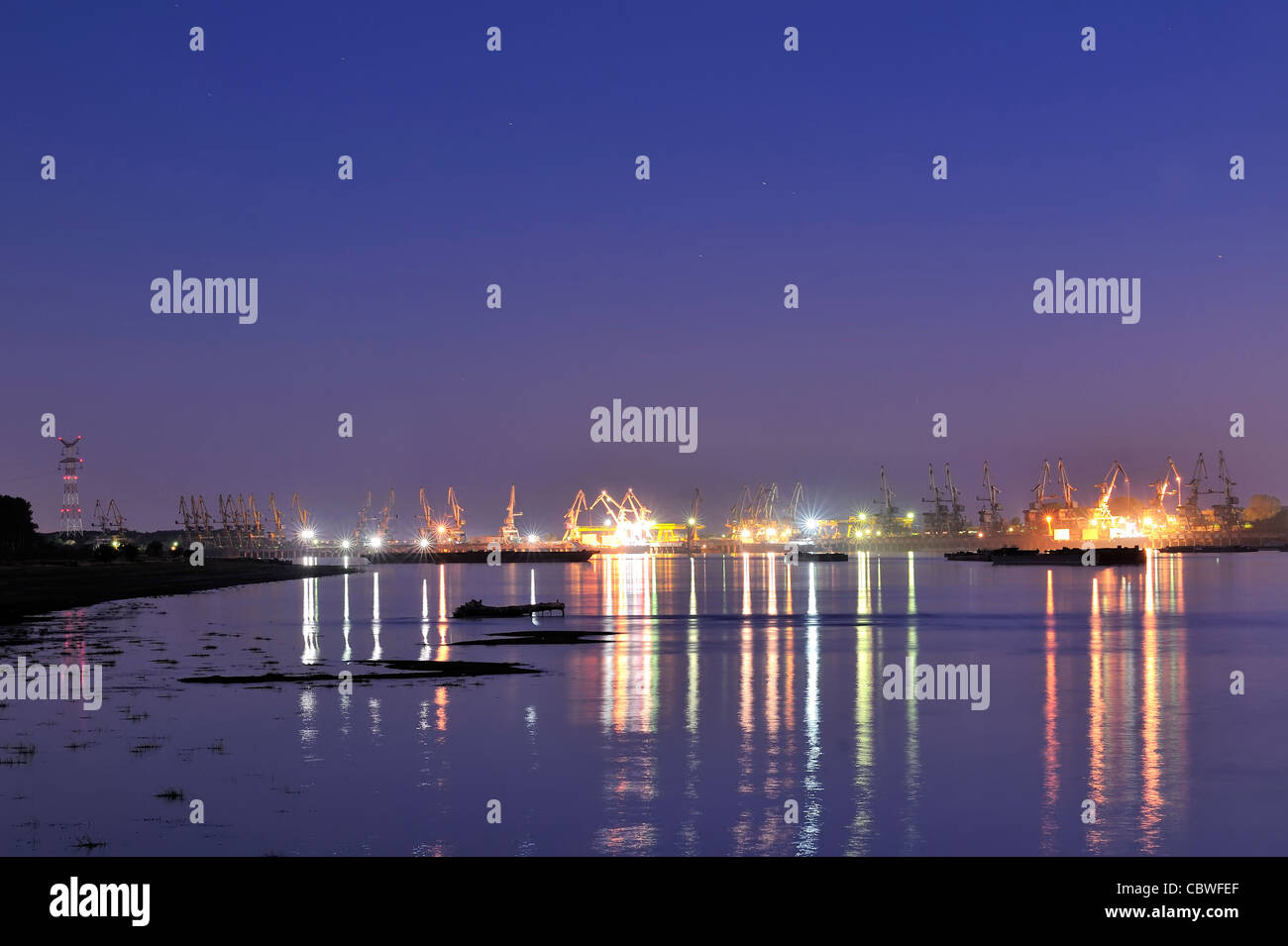 Shipyard in night time Stock Photo
